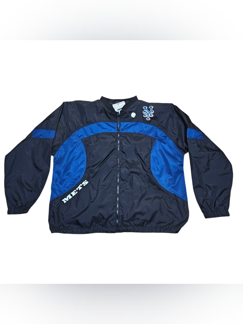 ​Vintage Puma MLB New York Mets Windbreaker Jacket Black Blue Full Zip Large